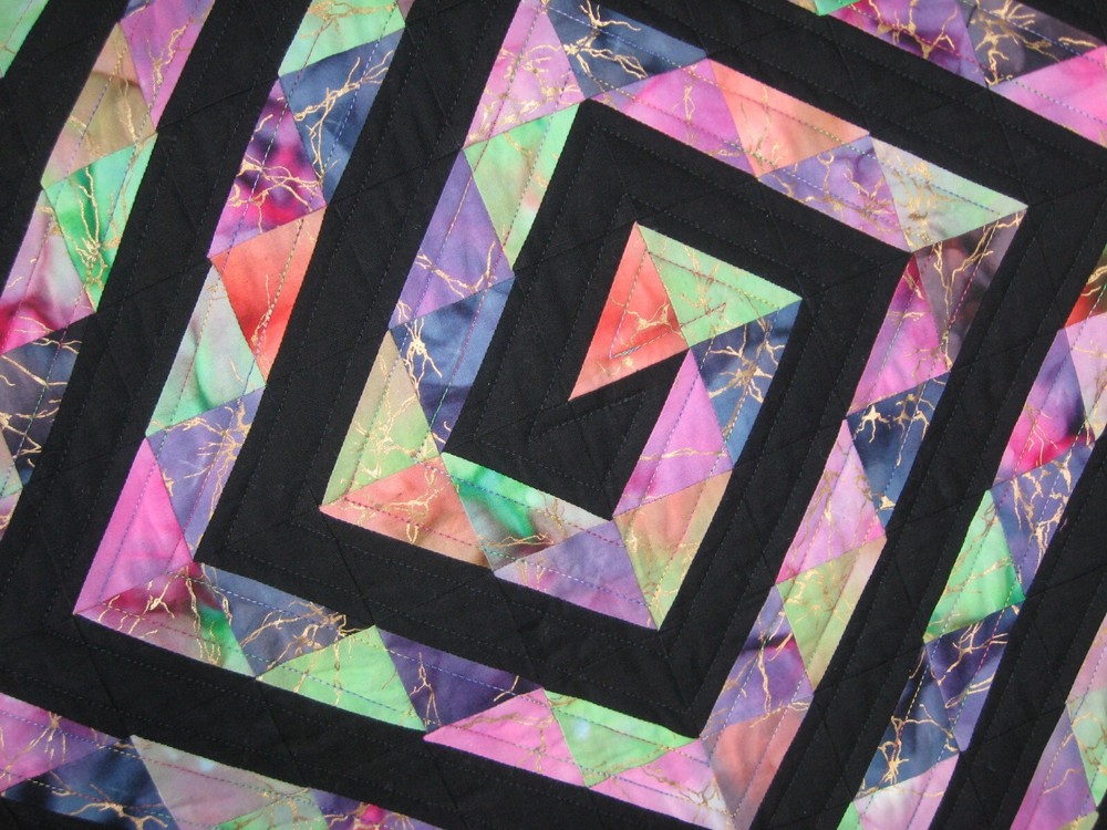 Handmade Quilted Table Topper Hand Dyed Fabric with Solid Black Spiral