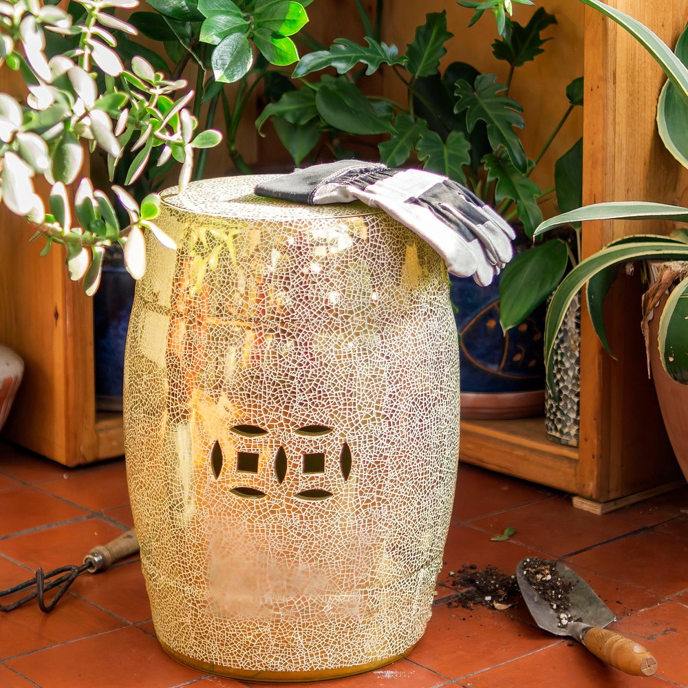 18" Gold Crackle Garden Stool