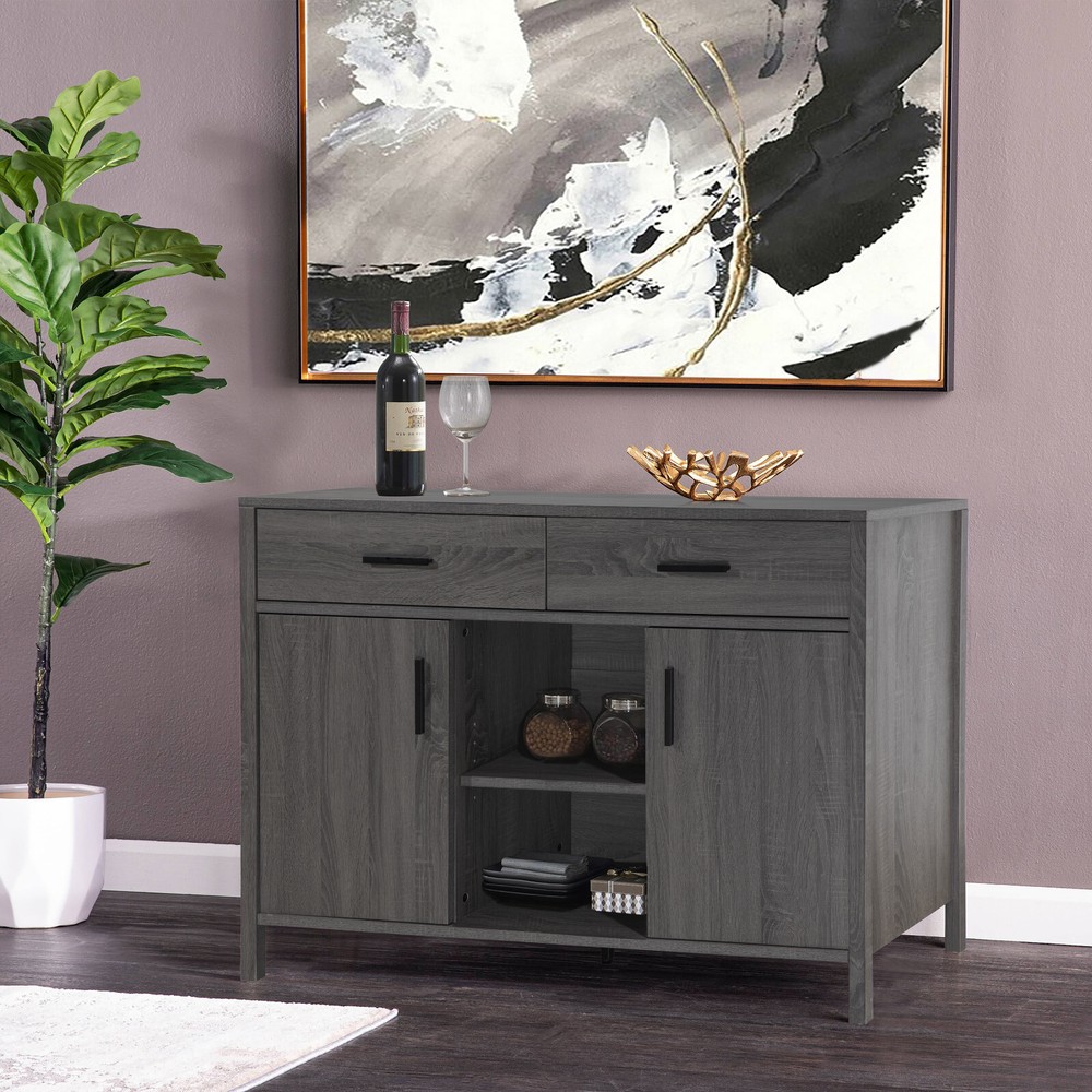 FC Design 47"W Distressed Grey Sideboard Storage Cabinet Buffet Table with Shelf