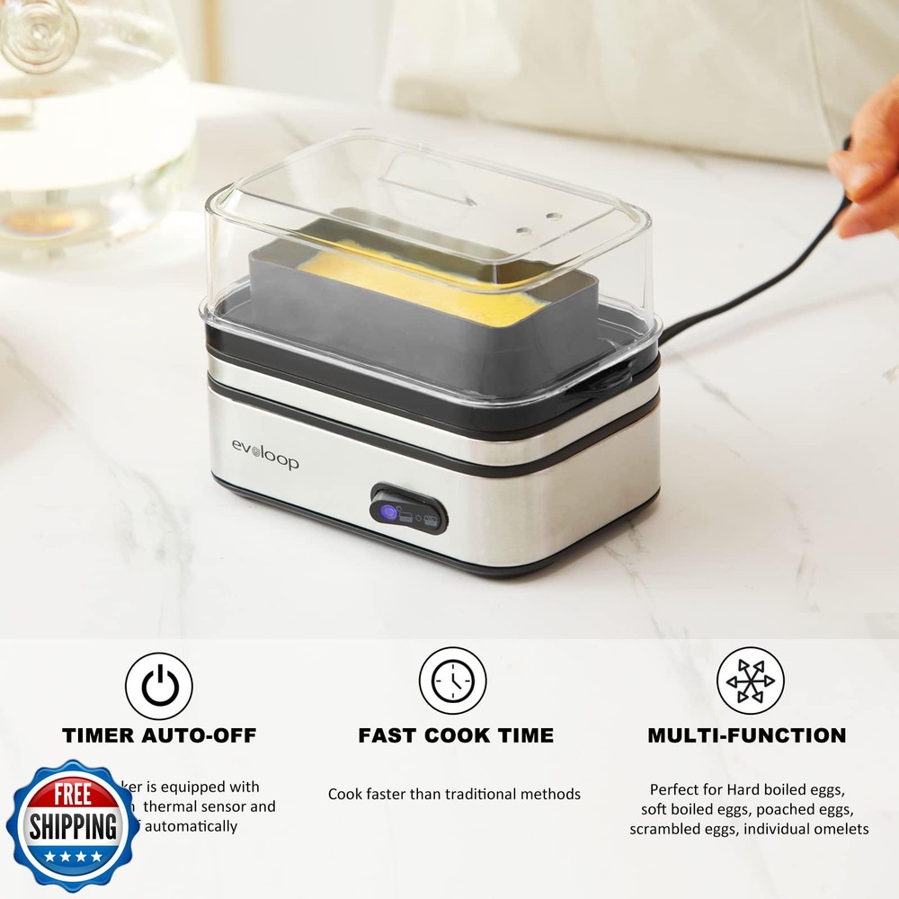 Evoloop Rapid Egg Cooker Electric 6 Eggs Capacity, Soft, Medium, Hard Boiled,