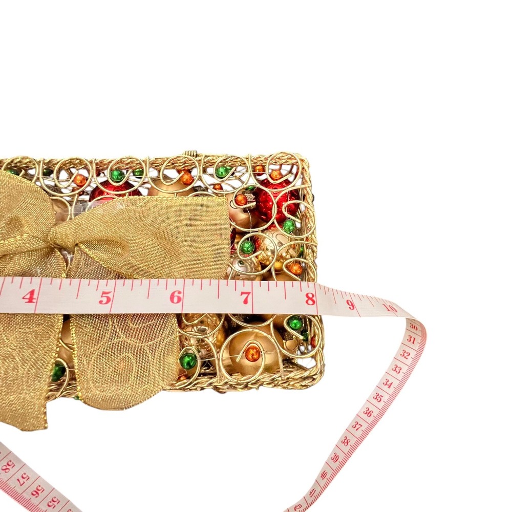 Gold WIRE MESH Rectangular Box Hinged Lid Loop Metal Scroll Mini Ornaments