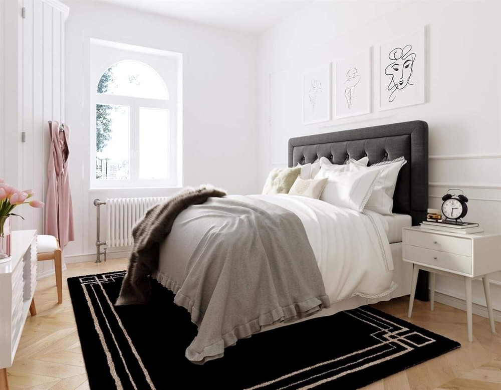 Charcoal Grey King Size Tufted Headboard with Adjustable Height and Soft Fabric