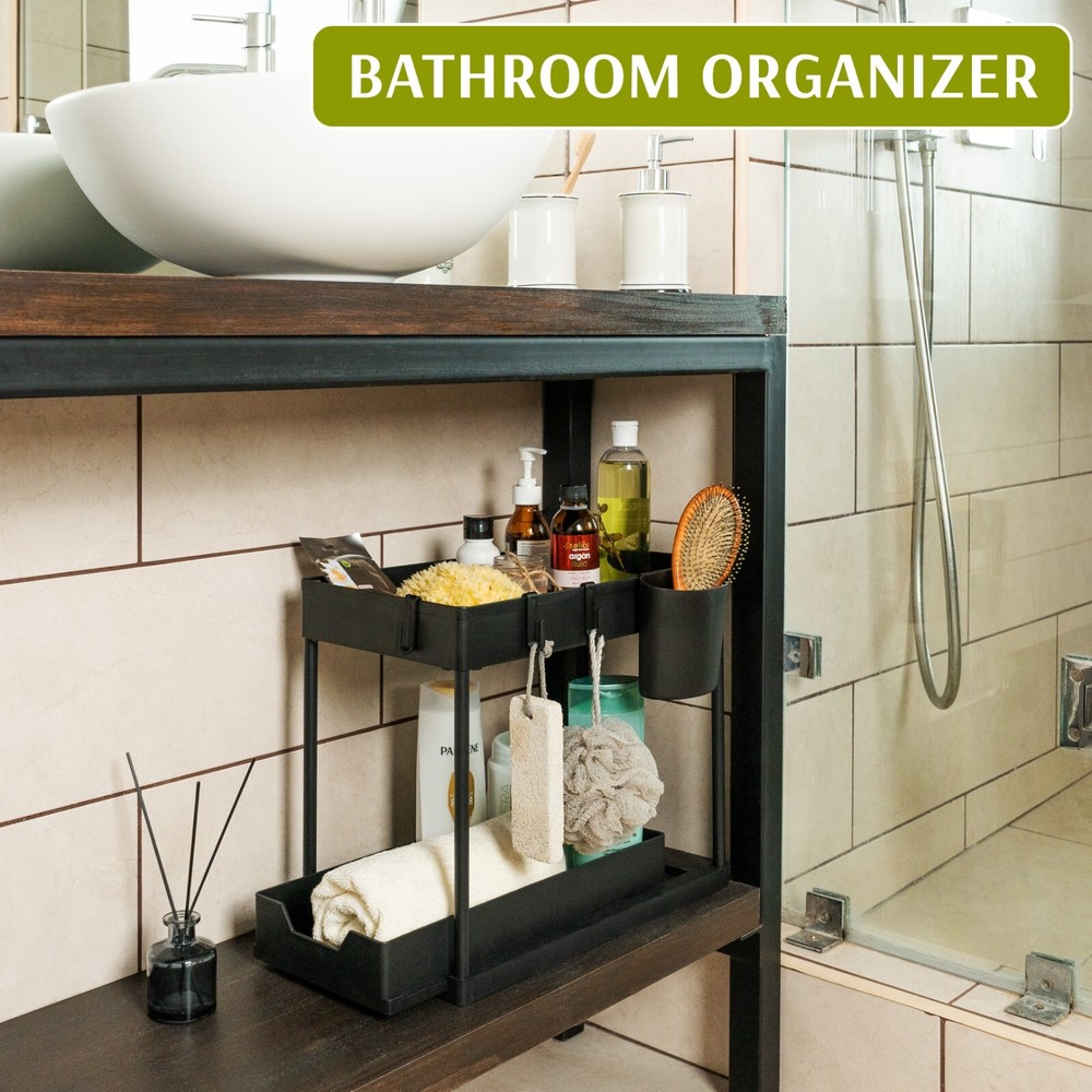 Under Sink Organizer 2 Tier Kitchen Rack Storage Shelf w/ Sliding Cabinet Drawer