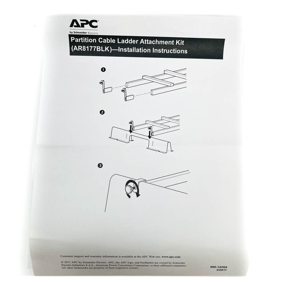 APC AR8177BLK Cable Ladder Attachment Kit Bracket for Data Cable Partitions 2 Pc