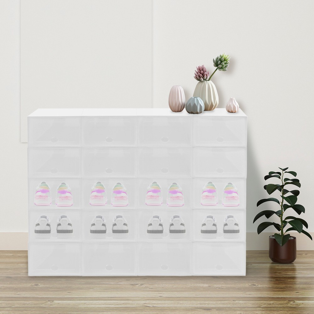Shoe Storage Box Transparent 20 Shoes Case Set Stackable Plastic Container New