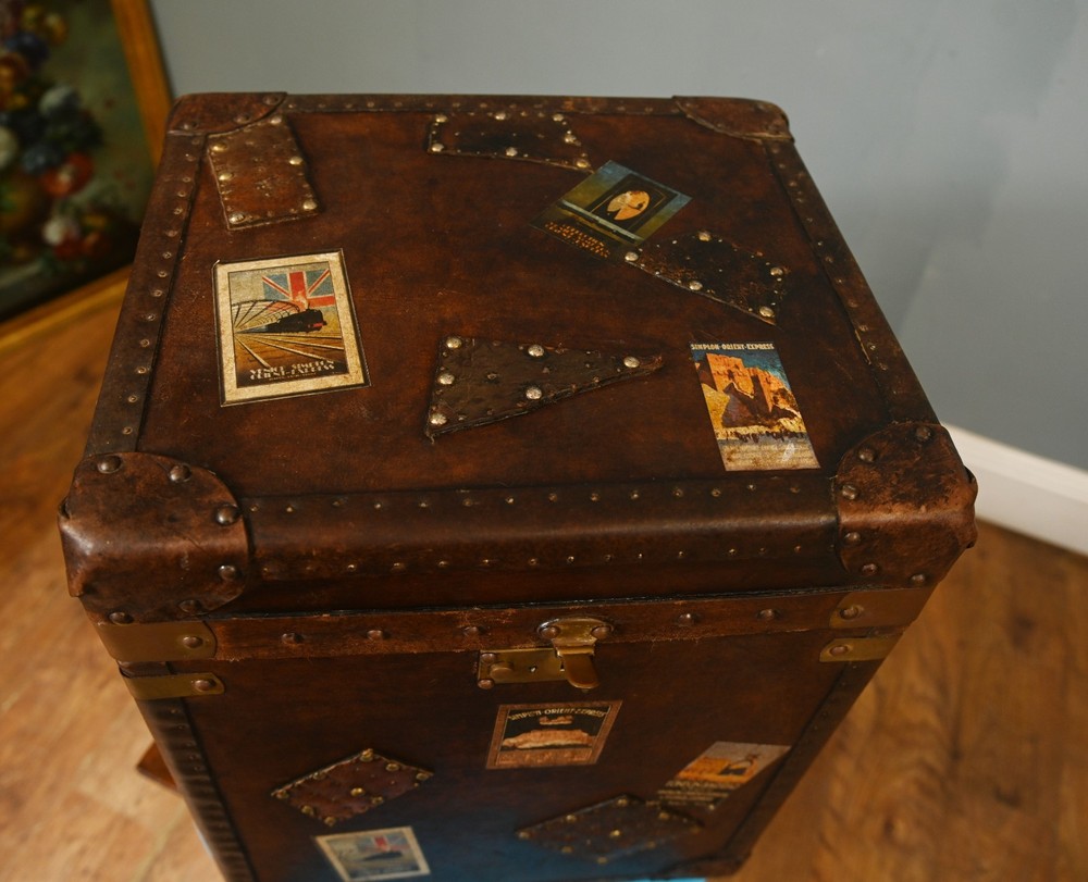 Leather Steamer Trunk Case Vintage Side Table