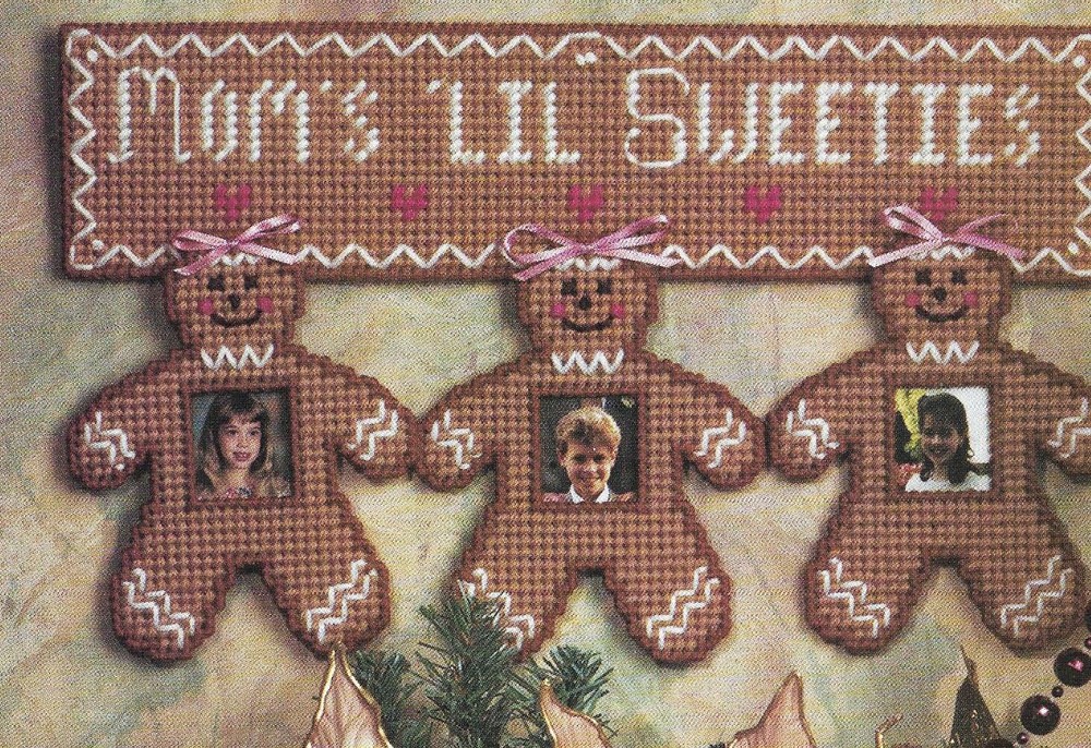 GINGERBREAD KIDS PHOTO FRAMES CHRISTMAS PLASTIC CANVAS PATTERN INSTRUCTIONS