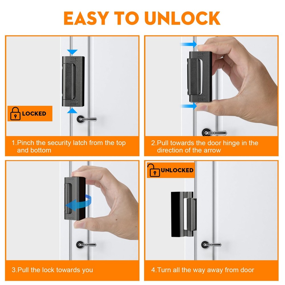 Home Security Door Reinforcement Lock, Upgraded Front 2 Pack, Black