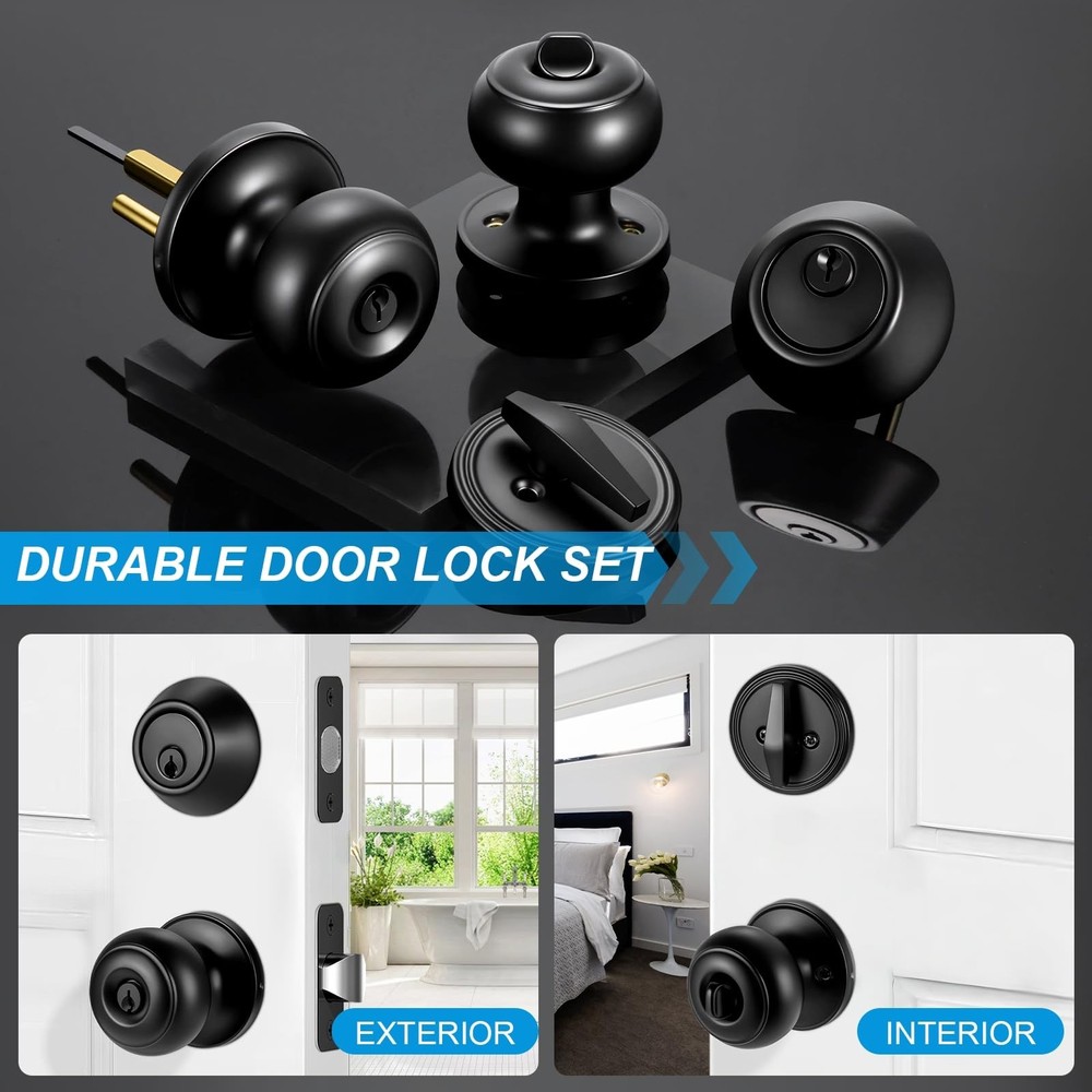 Plustool 2 Pack Front Door Lock Set Matte Black,Exterior Black