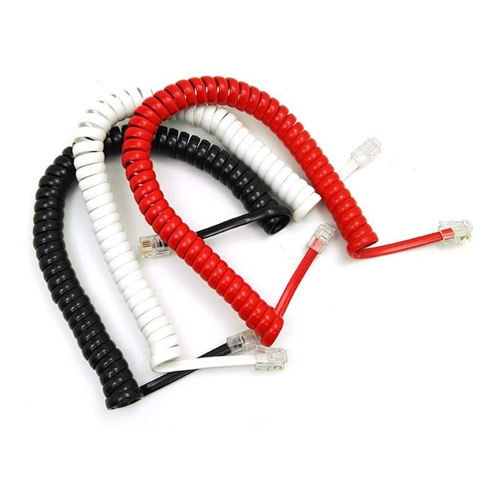 6Ft Four-core Telephone Handset Cable Cord Modular Coiled Black/Red/White
