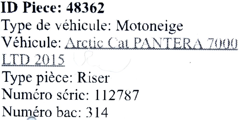2015 ARCTIC CAT PANTERA 7000 LIMITED HANDEBAR RISER 1605-034