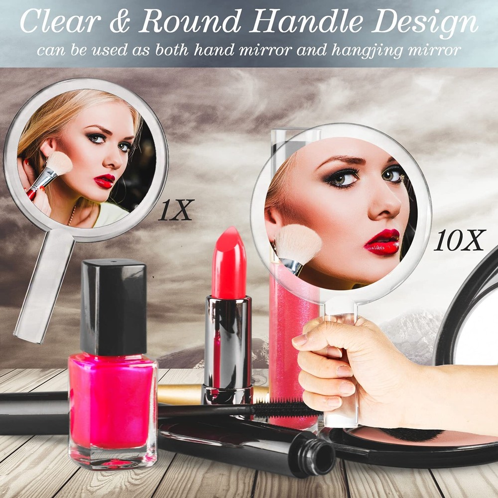 Queekay Double-Sided Handheld Mirror with Stand, 1X/10X Magnifying Mirror, Cl...