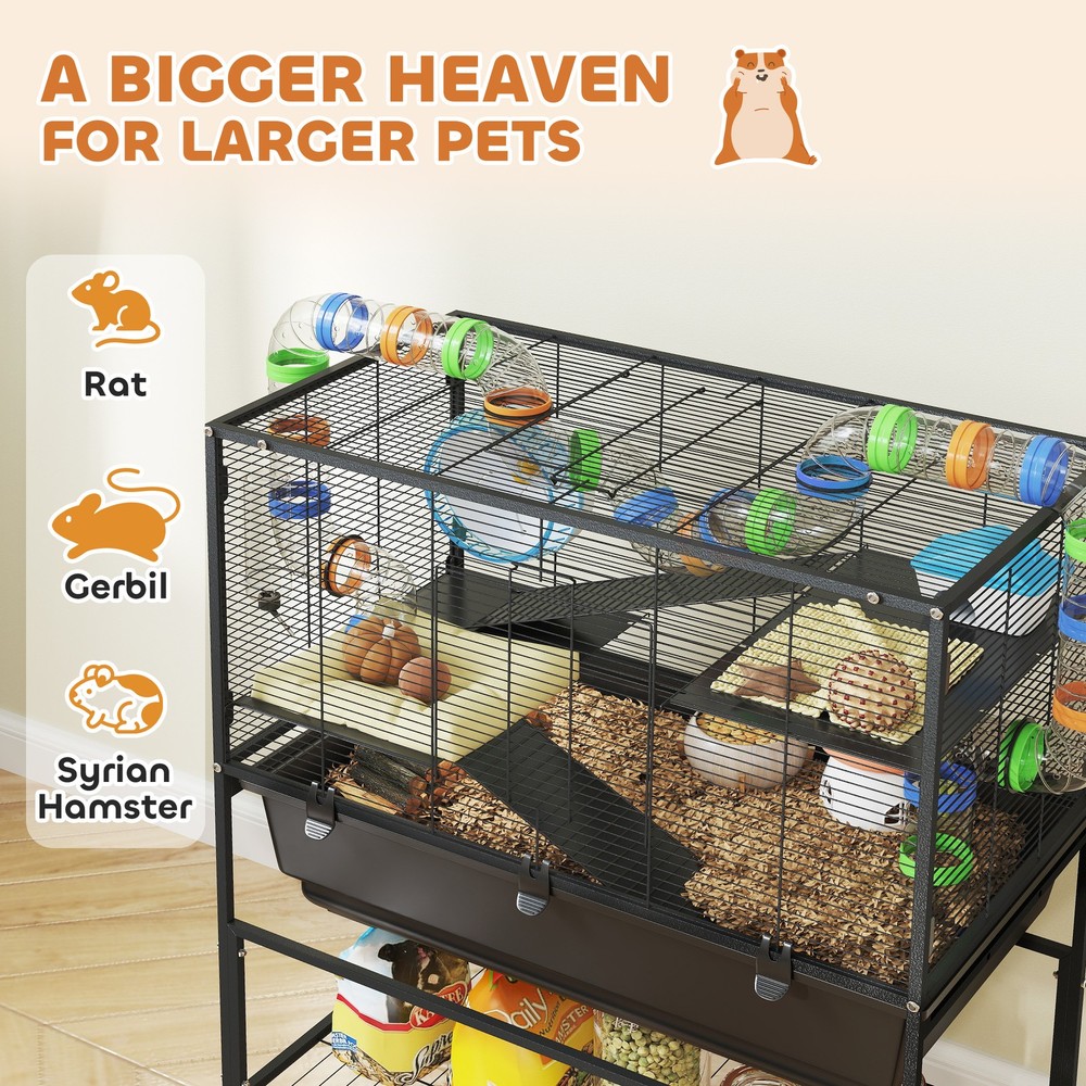 3-Tier Hamster Cage w/ Storage Shelf, Deep Tray & Wheels