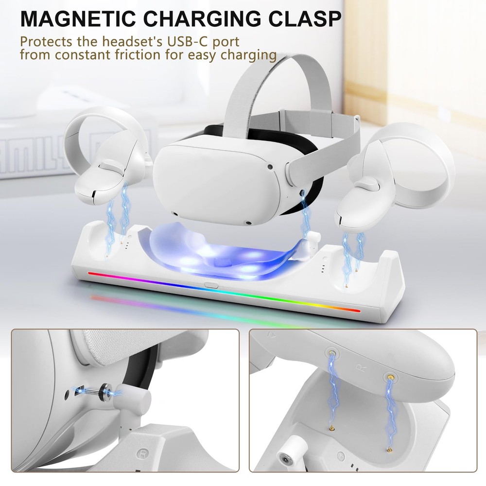 VR Charging Dock for Meta Quest 2, Magnetic Headset & Controller Charger, USB-C
