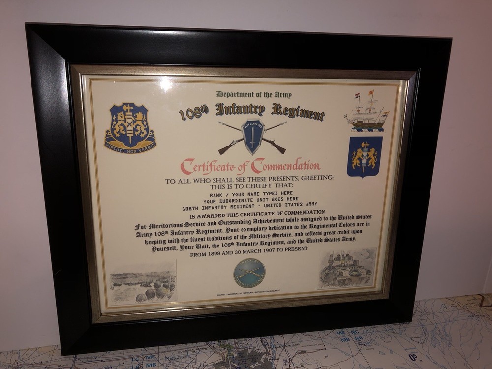108TH INFANTRY REGIMENT / COMMEMORATIVE - CERTIFICATE OF COMMENDATION