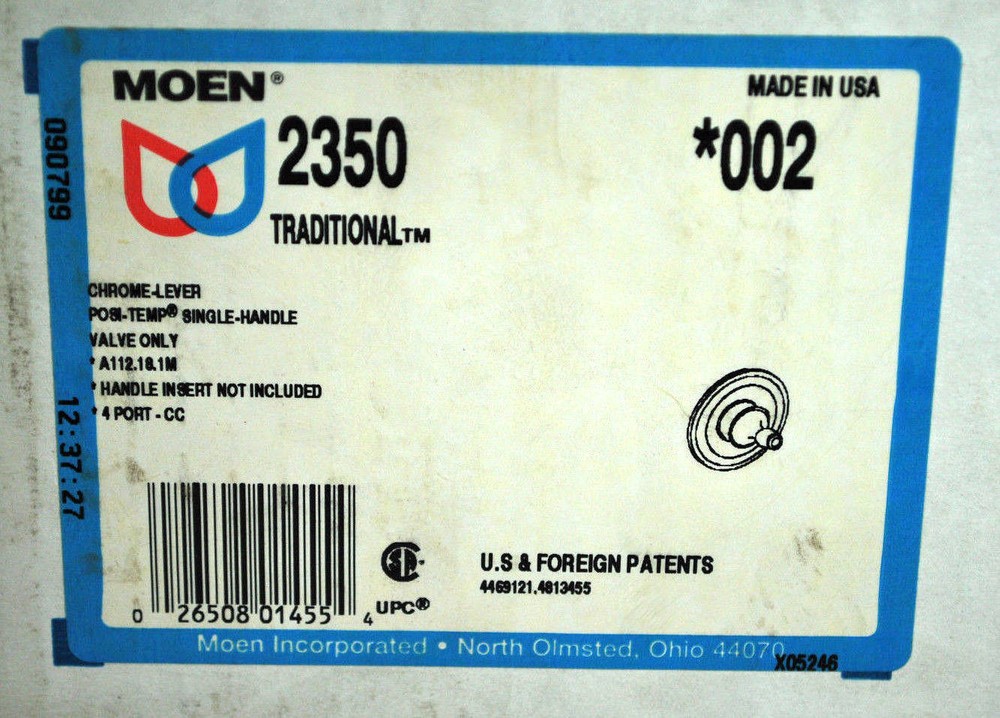 Moen 2350 Posi-Temp 1-Handle Valve Kit LESS HANDLE in Chrome