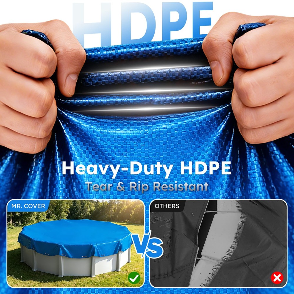 MR. COVER 15 FT Pool Covers for Above Ground Pools, 185G Extra Thick Durable ...