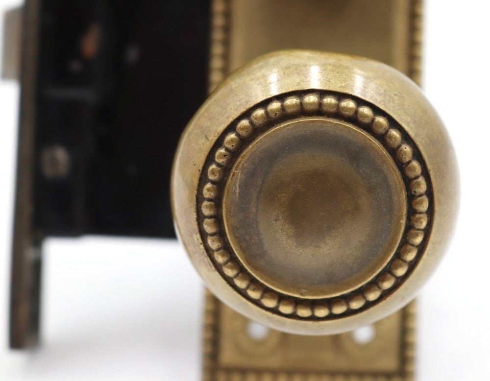 Vintage Solid Brass Beaded Entry Door Knob Set