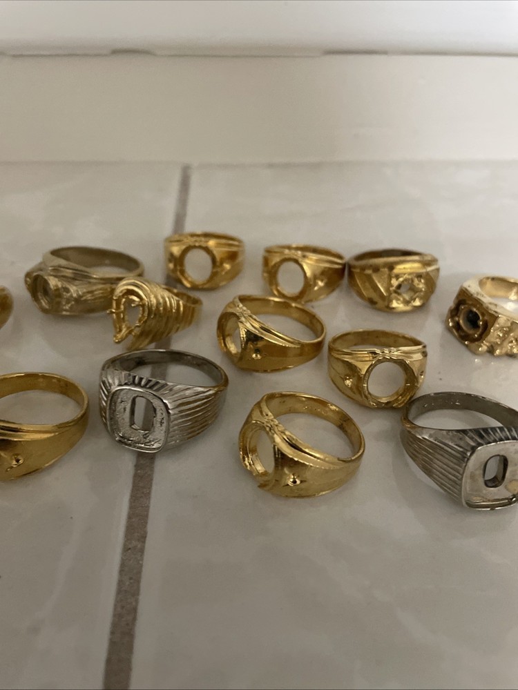 14 Assorted Plated Brass Ring Mounting Settings