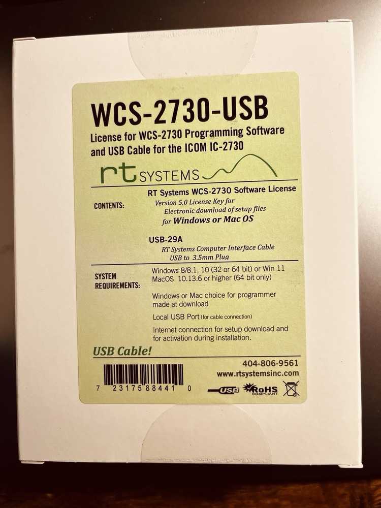 RT Systems Programming Software W/ Cable For ICON 2730A New/Never Opened