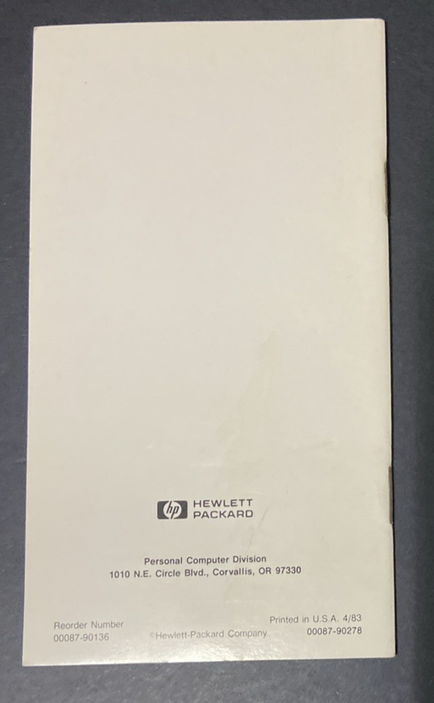 Hewlett Packard Advanced Programming ROM Pocket Guide HP-86/87 00087-90136 1983