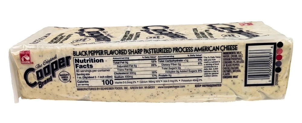 Cooper Cheese Black Pepper CV Sharp American Cheese - 5 lb. Solid Block