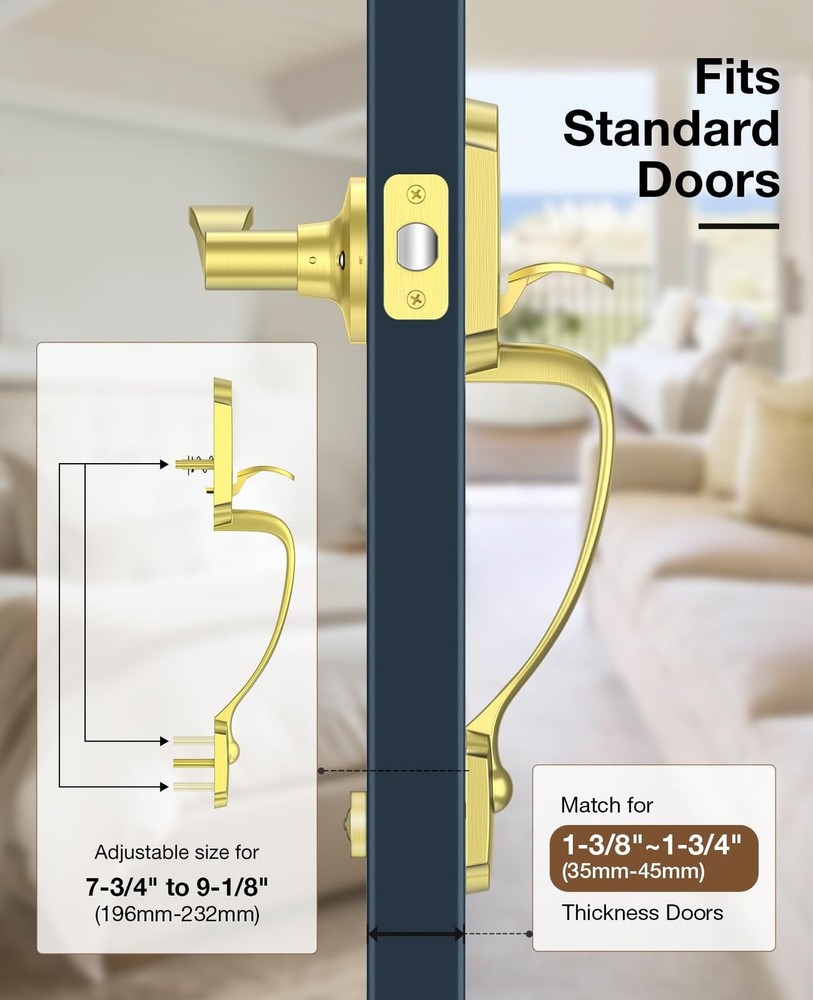 Brightify Gold Front Door Handle No Lock, Classic Exterior Door Handle, Entry...