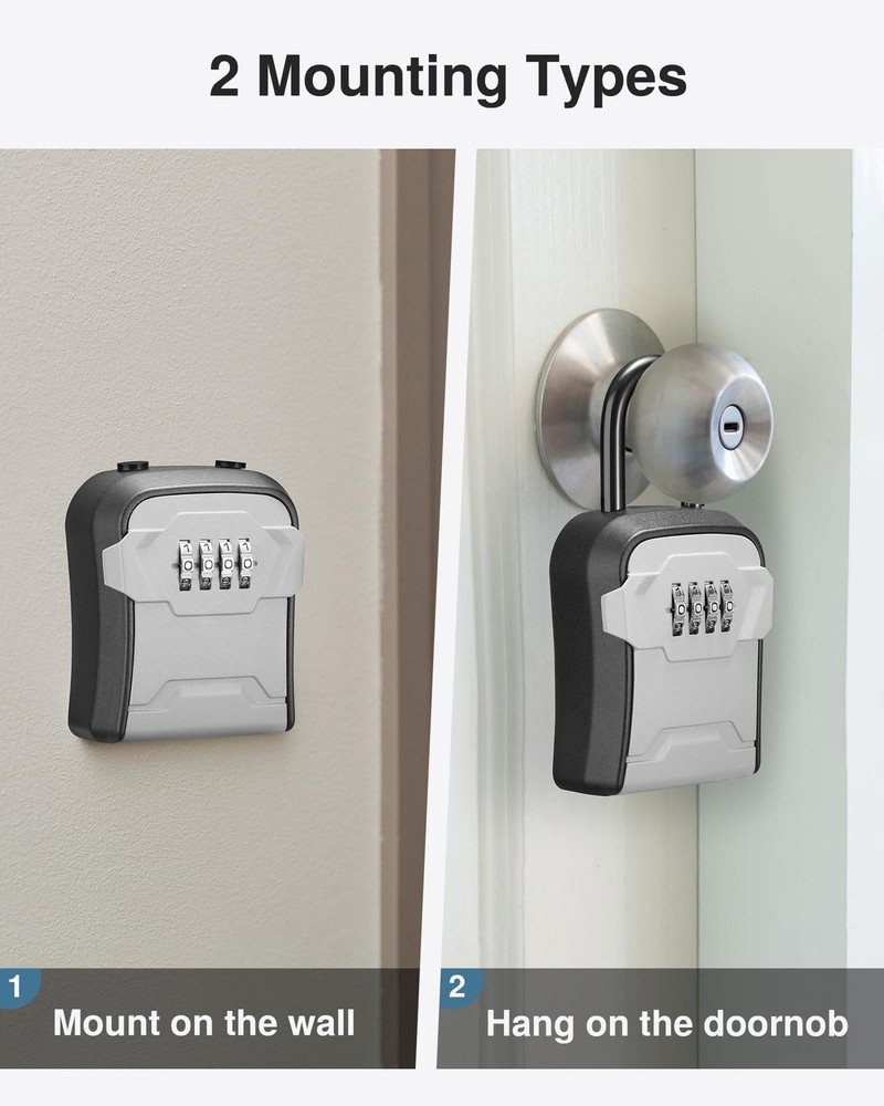 Key Lock Box â€“ Wall Mount & Portable Combination Lockbox, Gray, 1 Pack