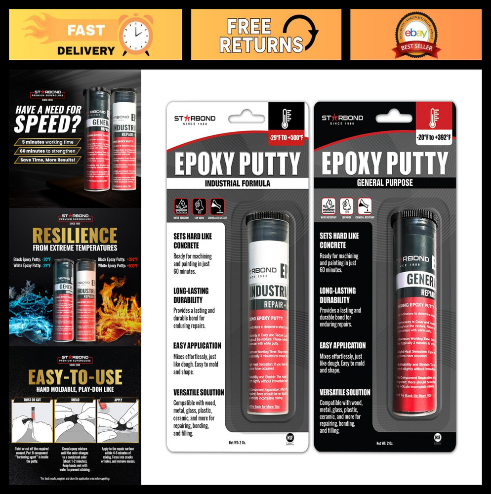 High-Temperature Epoxy Putty Stick Bundle - White & Black, 2 oz for Woodworking,