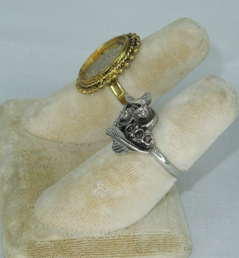2 Ring Blanks Settings Cabochon Adjustable Gold & Silver Plated Brass NEW 89V