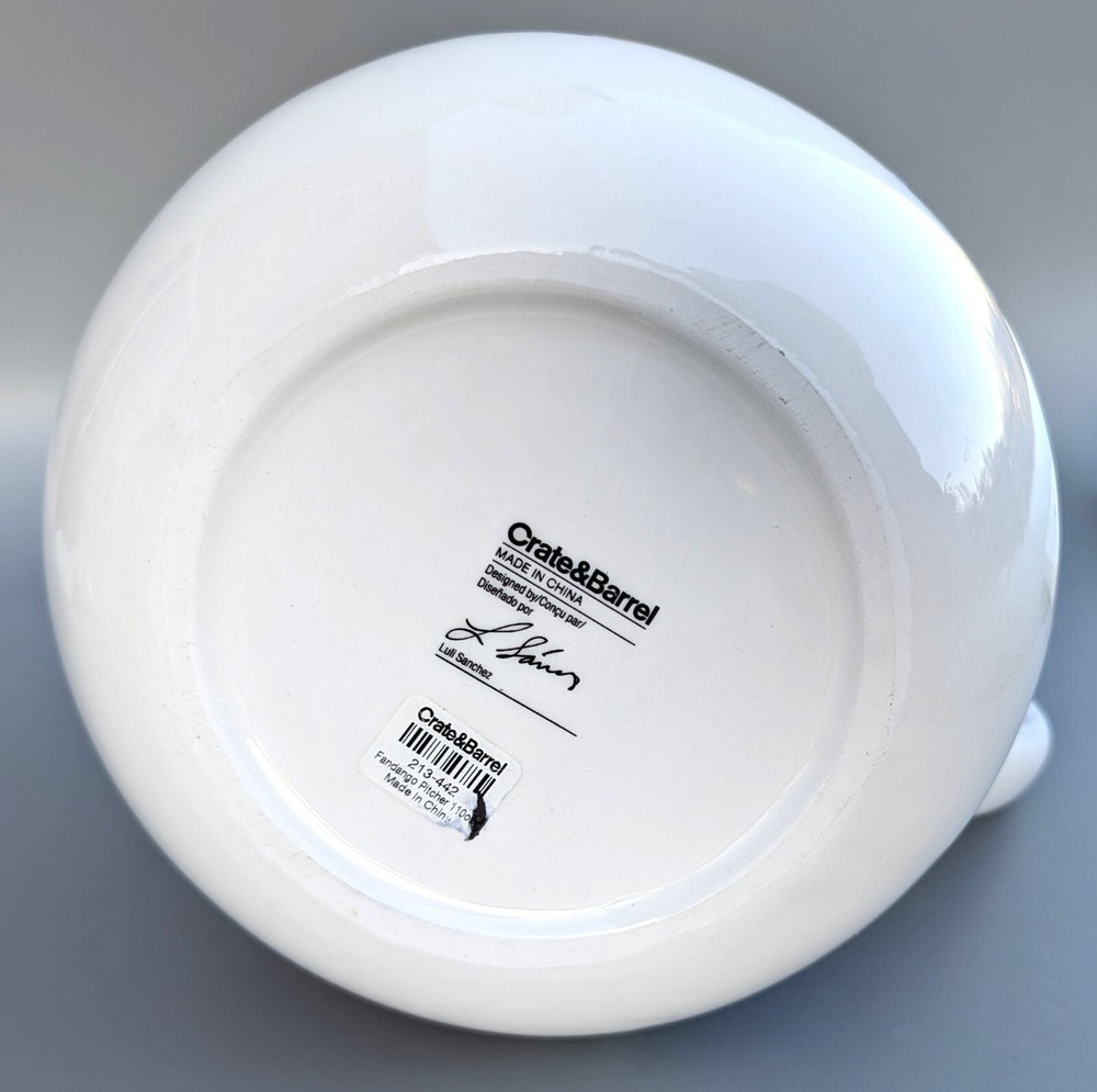 Fandango Ceramic Pitcher Multicolor Crate & Barrel Colorful and White Handle