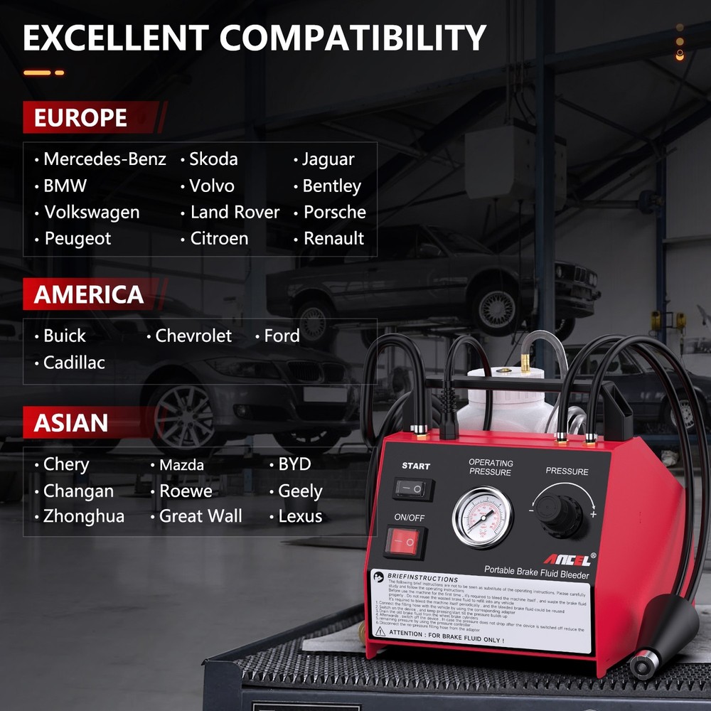 ANCEL BR2000 Brake Fluid Bleeder One-Click Exchange Machine Adjustable Pressure