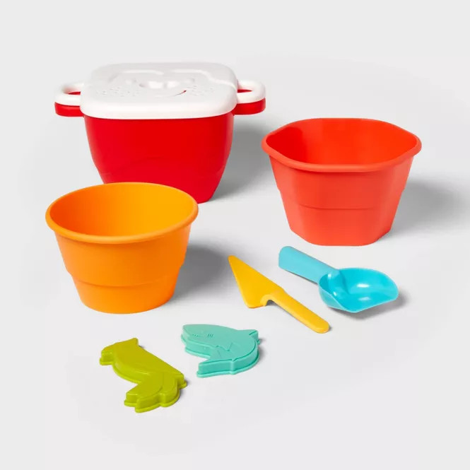 SUN SQUAD MONKEY PLAY COMBO SET SAND TOYS - ORANGE/YELLOW/RED
