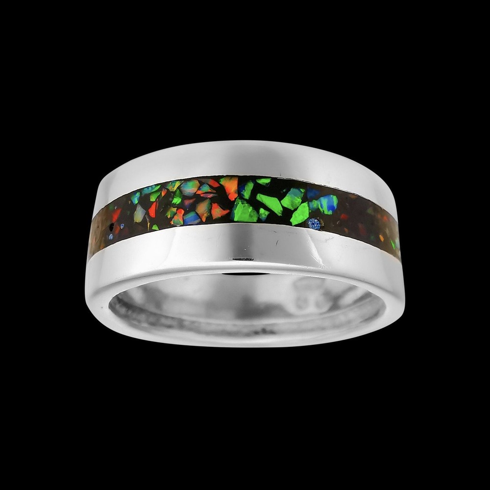 Galaxy Opal Ring • Sterling Silver • Fire Opal Gemstone • Rainbow Opal