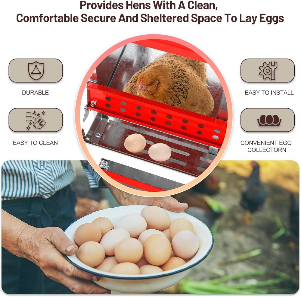 Chicken Nesting Box Hen Laying Boxes Roll Away Nesting Box for Laying Egg 6 Hole