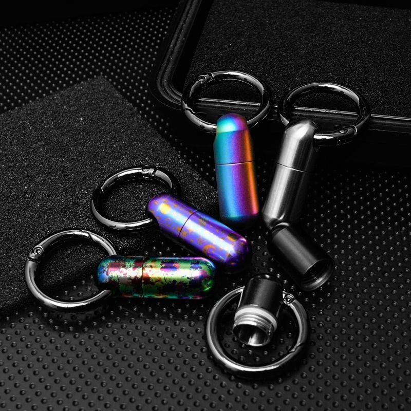 EDC Titanium Waterproof Pill Holder Container Case Organizer Portable Keychain