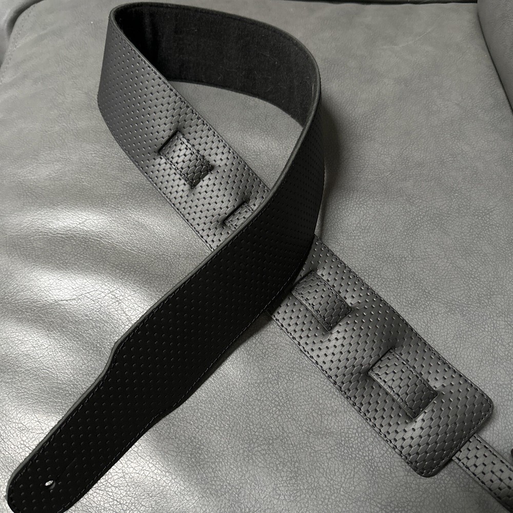 Leather Guitar Strap - Black Textured-  3’ Wide