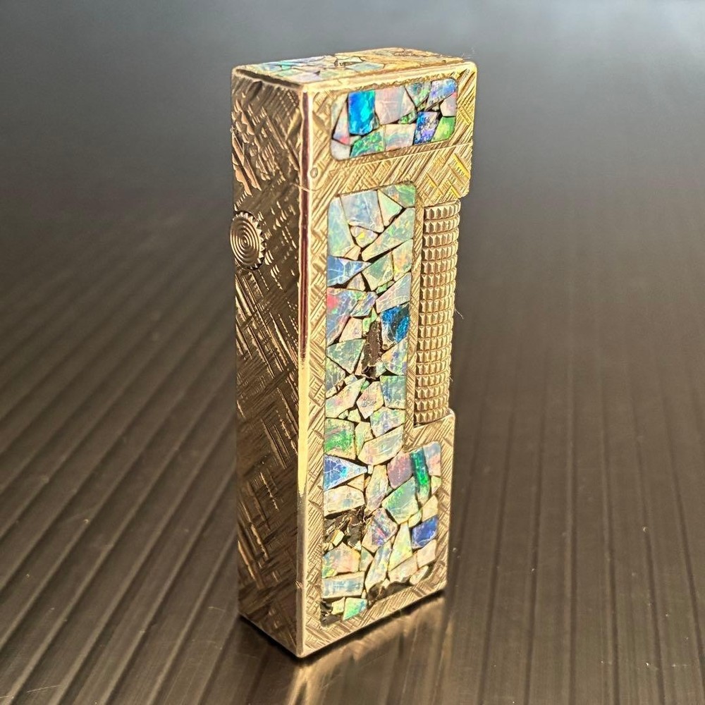 Dunhill Lighter Gold Wav Opal Pattern Working Condition