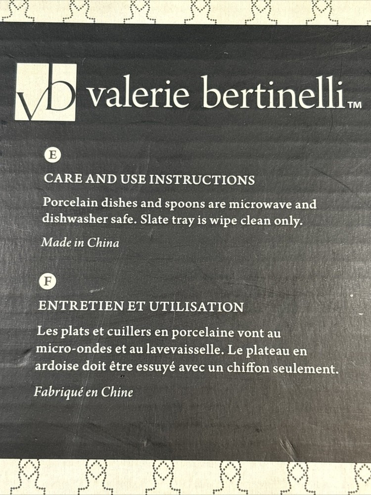Valerie Bertinelli 4 Pc Appetizer Serving Set 2 Bowls & Spoon Slate Serving Tray