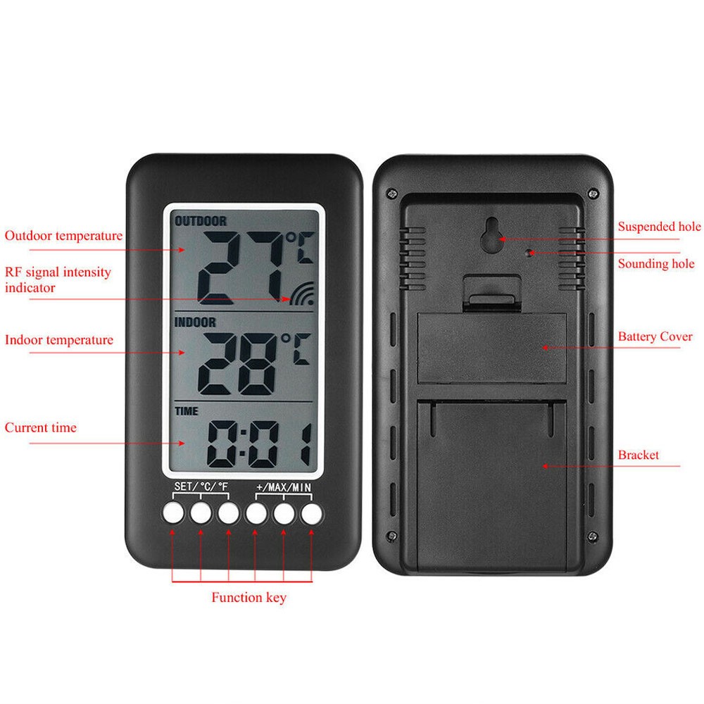 Indoor/Outdoor Digital Thermometer Clock Temperature Wireless Transmitter ℃/℉ US