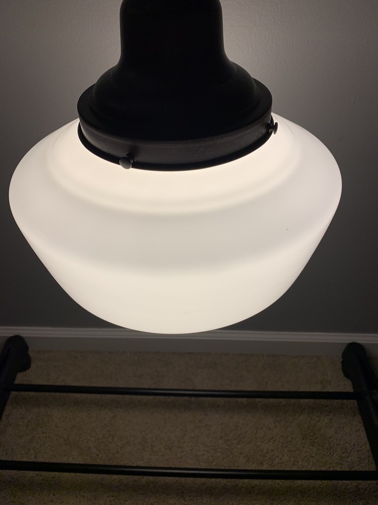 33” Long Antique Pendant Light 12” White Globe Rewired Nice *****