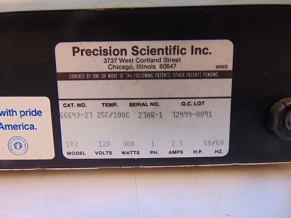 Precision Water Bath Model 182 - Good Working Condition - S7171