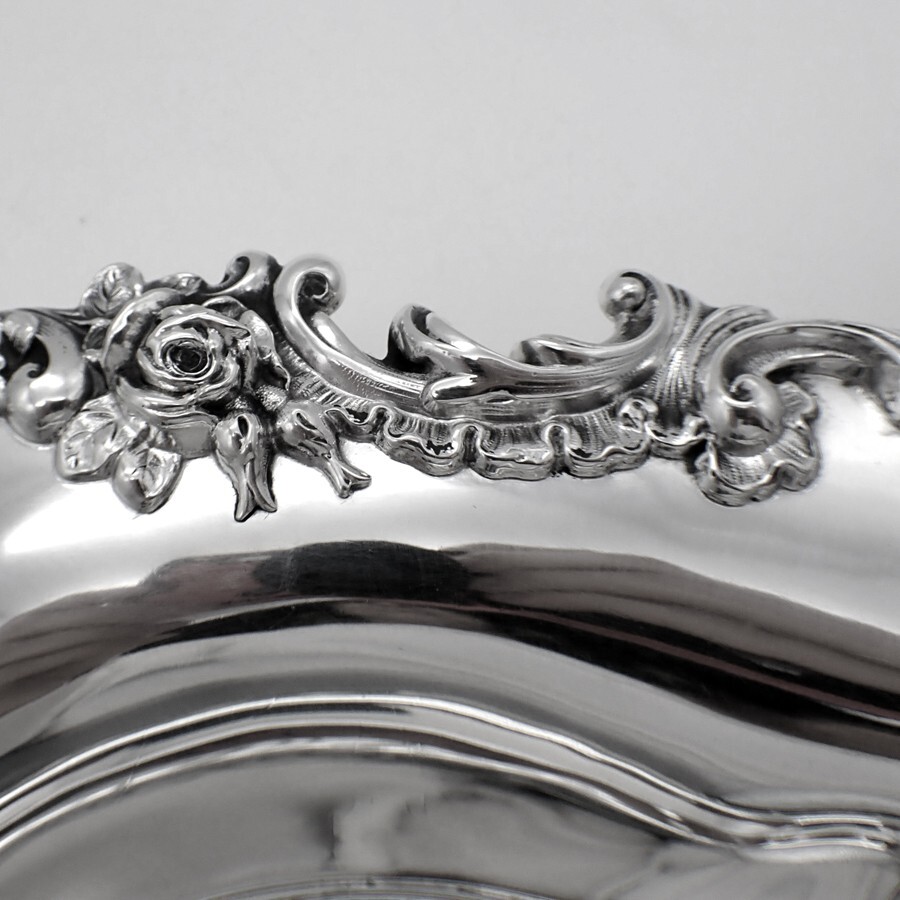 Rose Scroll Serving Tray Bowl Reed Barton Sterling Silver Mono NML
