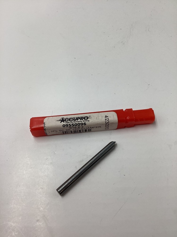 (QTY 2)Accupro 09550096 3/16" Diam 120° 2-Flute Single End Solid Carbide Chamfer