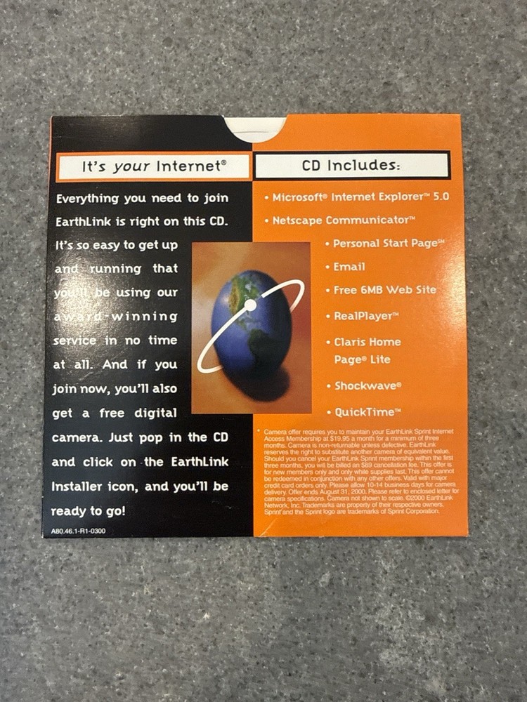 EarthLink 5.0 CD Windows 95/98 Macintosh Internet Software wSleeve Insert Sprint