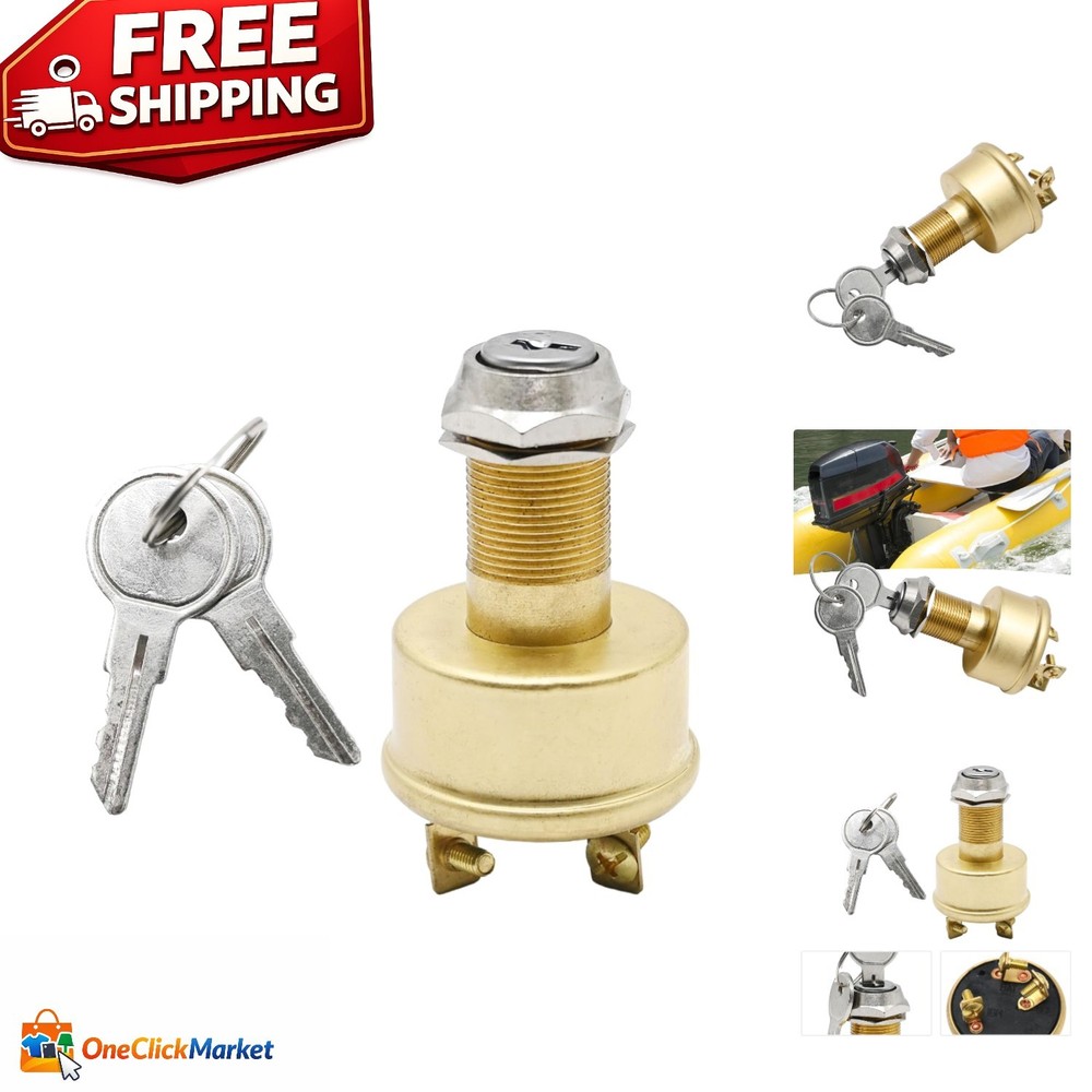 Durable Brass 3-Position Ignition Switch for Boats | Off-On-Start Functionality