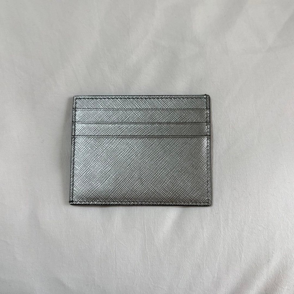 PRADA Triangle Logo Plate Card Case Silver