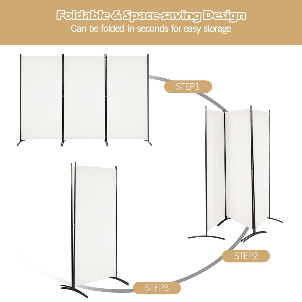 Folding Privacy Partition Screen 3-Panel Room Divider for Office Room White