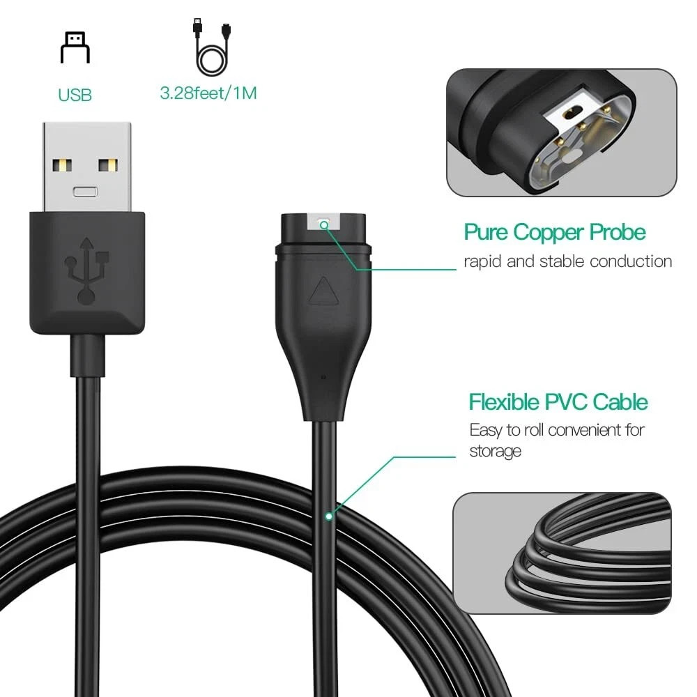 Compatible for Garmin watch charger cable 2 pack