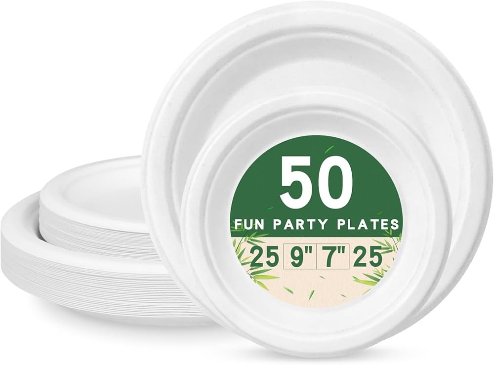 50 postable Paper Plates, Includes 25- & 25- Heavy Duty
